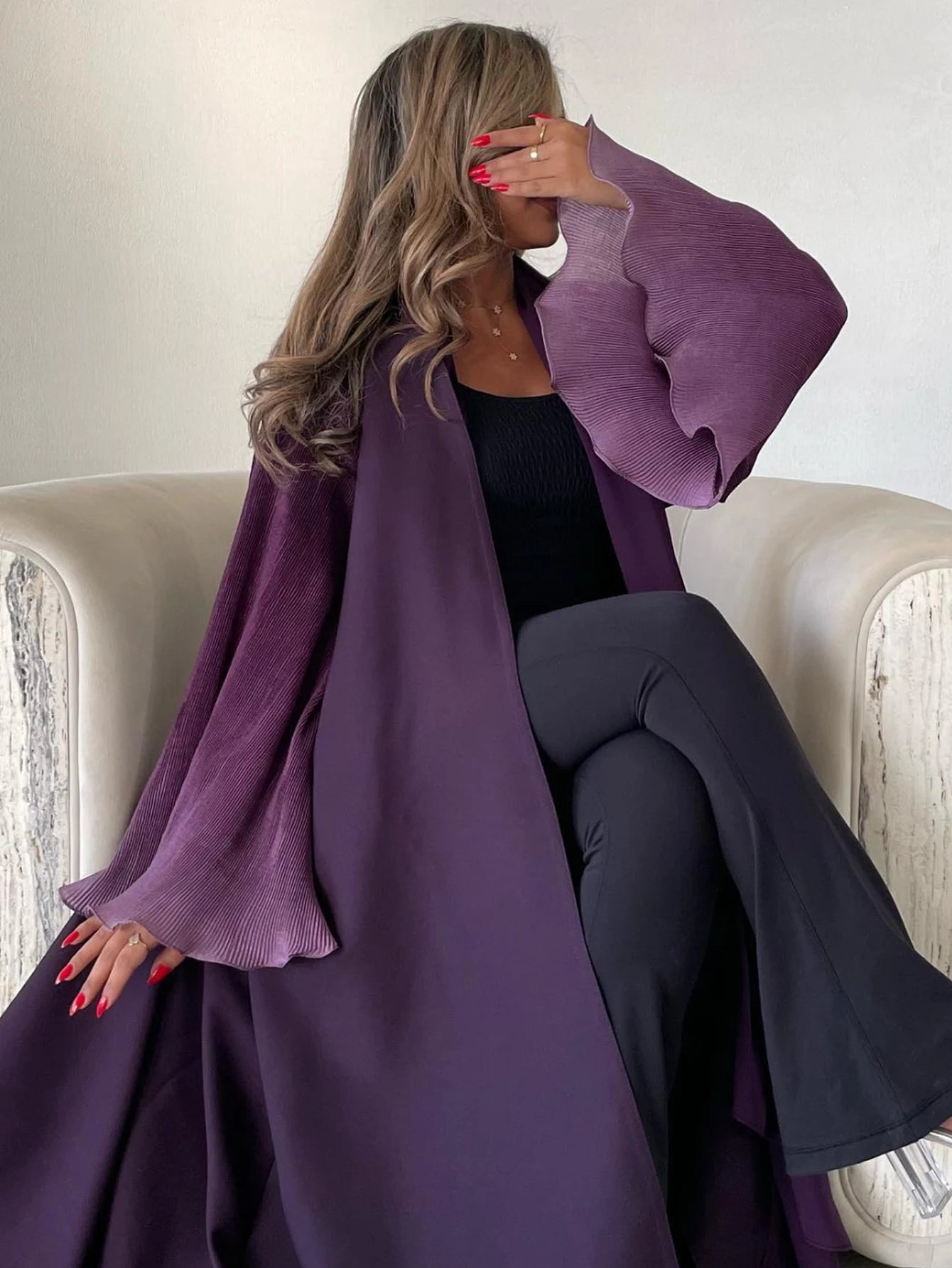 Open Front Abaya  Flare Sleeve Casual Arabian Abayas Middle-East Elegant Turkey  Maxi Dresses