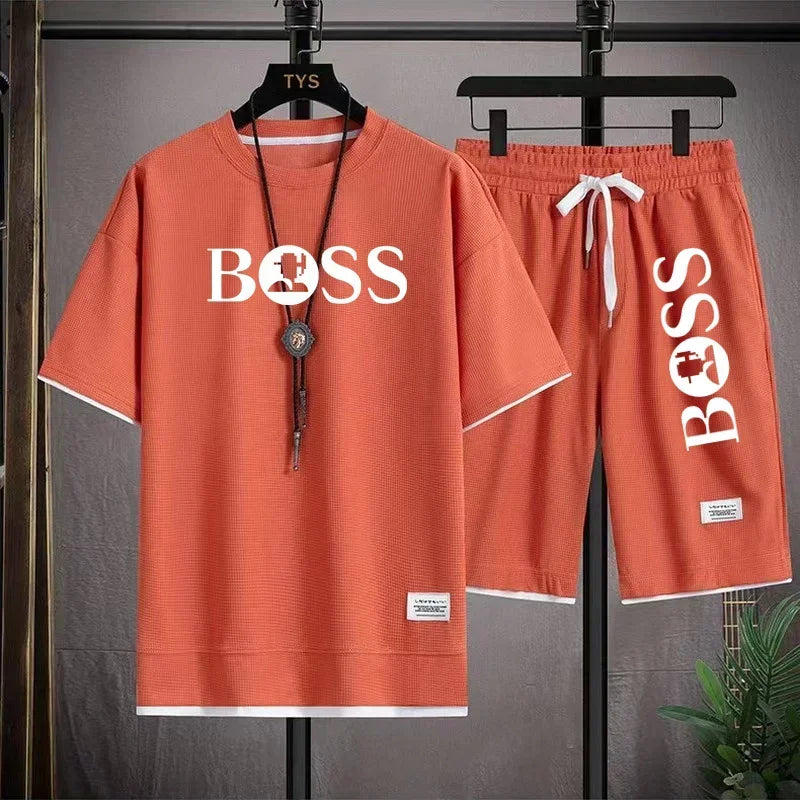 Men's luxury sportswear set casual fitness T-shirt and shorts 2-piece set with short sleeves summer 2025