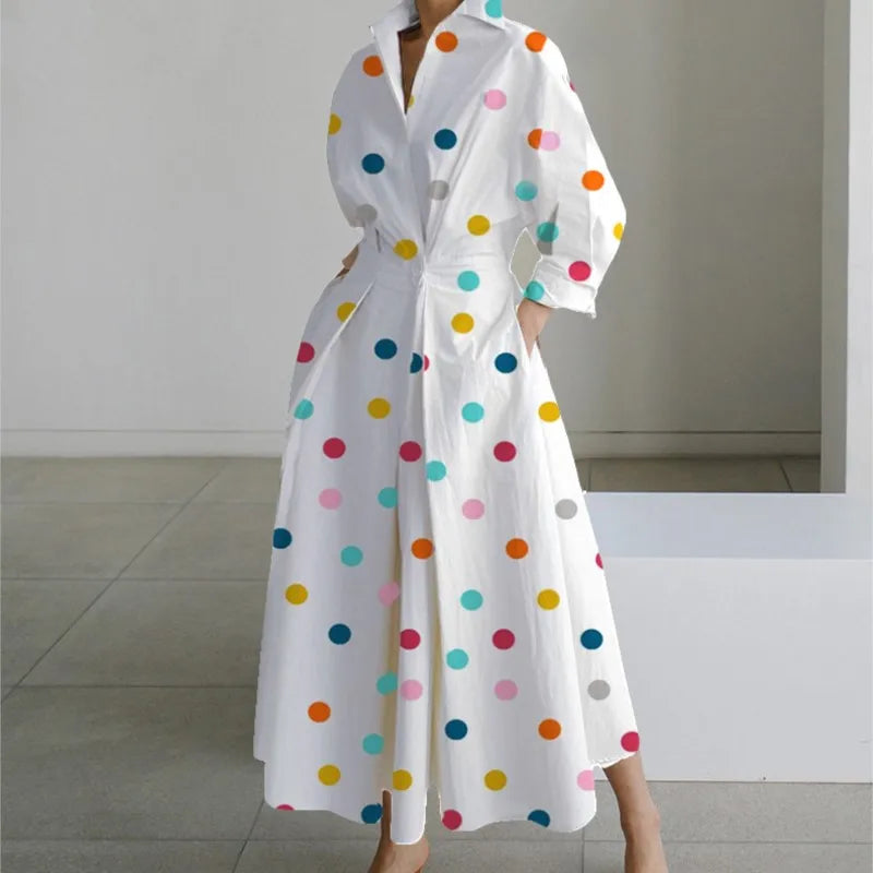 Dresses For Women 2025 Elegant Party Summer Casual Shrit Dress Fashion Polka Polka Dot V-neck Print Loose Button Up Vestidos