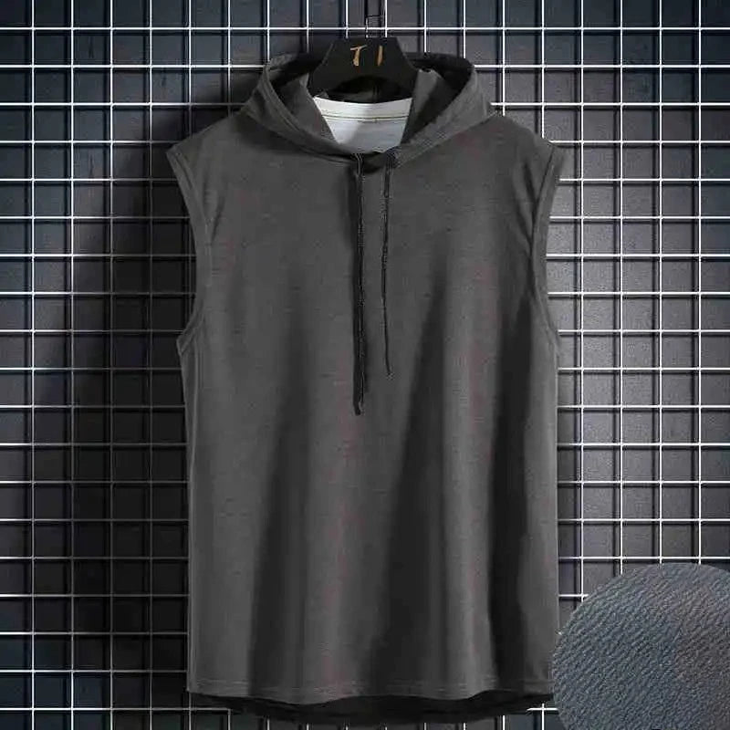 Men Tie Collar Hooded Sleeveless Vests