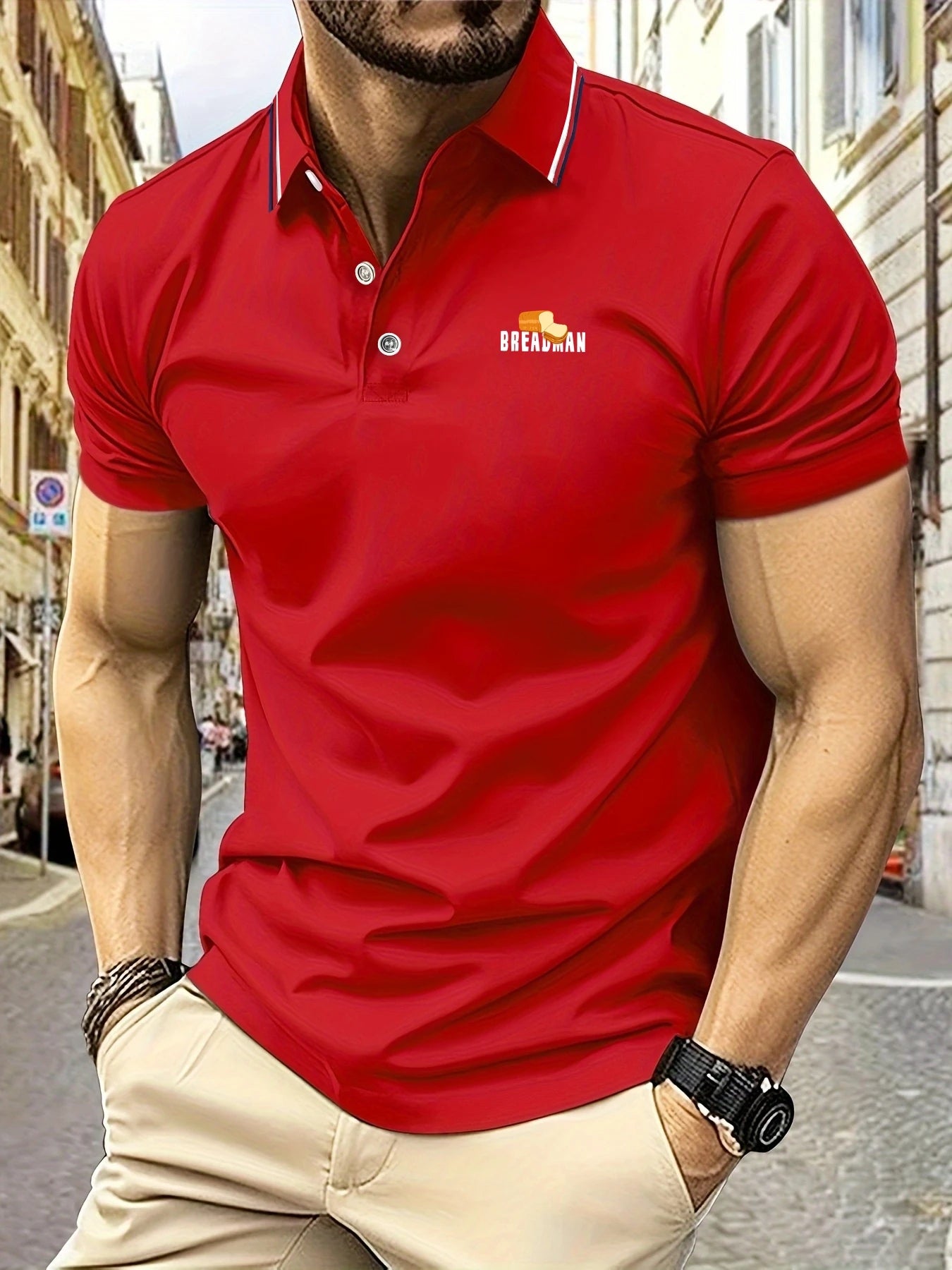 2025 Men's Breadman Graphic Polo Shirt Striped Collar Short Sleeve Breathable Comfort Fit Casual Wear T-Shirt