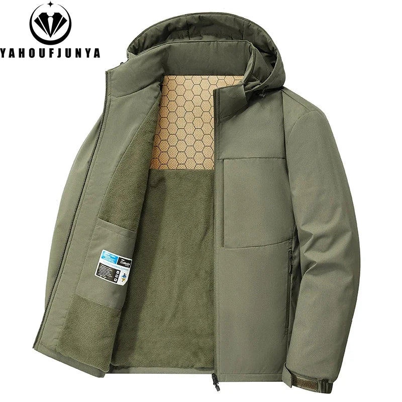 Winter Men Fleece Warm jacket Outdoor Windproof Detachable Hooded Jacket Men  Waterproof