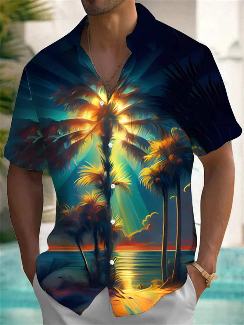 Men's Fashion Collar Shirt Fun Animal 3D Printed Shirt Casual Short Sleeve Oversized Men's Fashion Top
