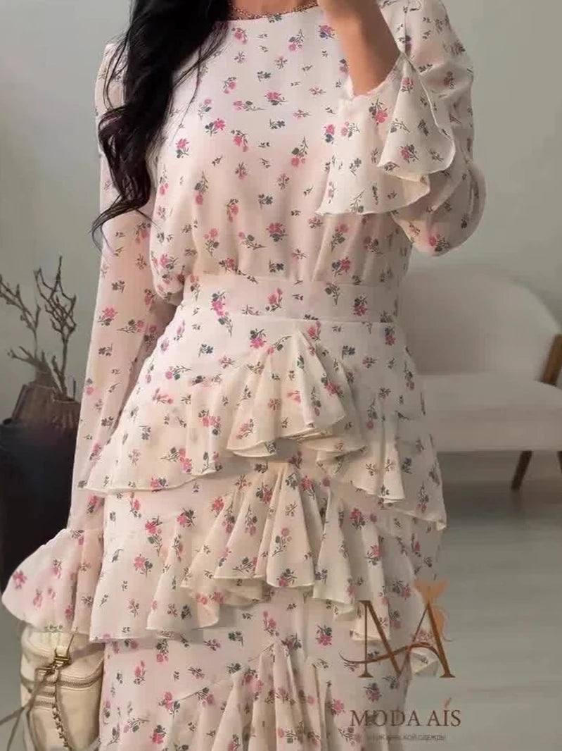 Eid Party Dress for Women Muslim Floral Sweet Abaya Jalabiya Ramadan Long Dresses Vestidos Largos Kaftan Arab Long Robe 2025