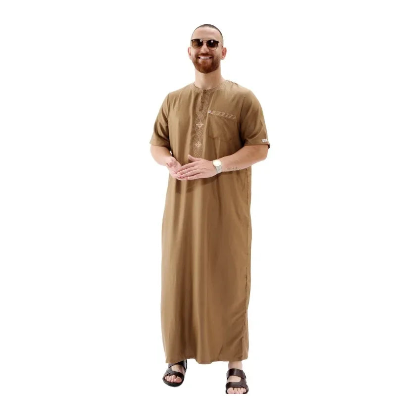2 peice Clothing Men Kaftan Pakistan Djellaba Clothing Afghan Short sleeved Robe Thobe