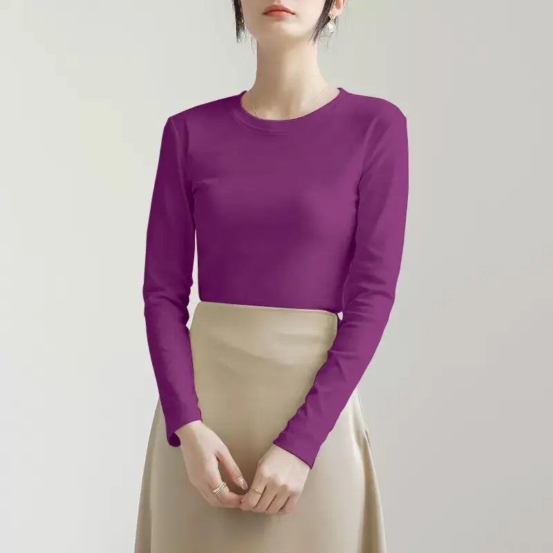 Threaded Warm Bottoming Shirt for Women in Autumn and Winter New Slim Fit Inner Long-sleeved T-shirt Fleece Top