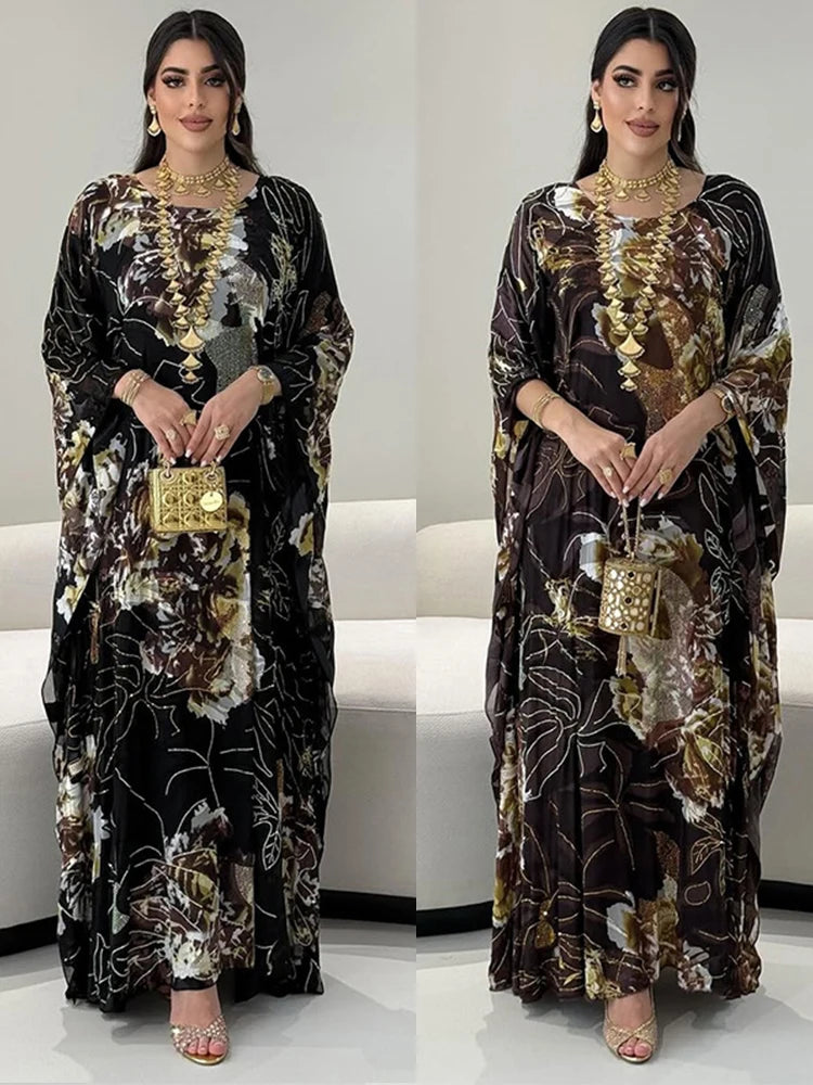 Dress for Women Chiffon Diamond Party Abaya Dresses Arab Long Robe Kaftan Jalabiya