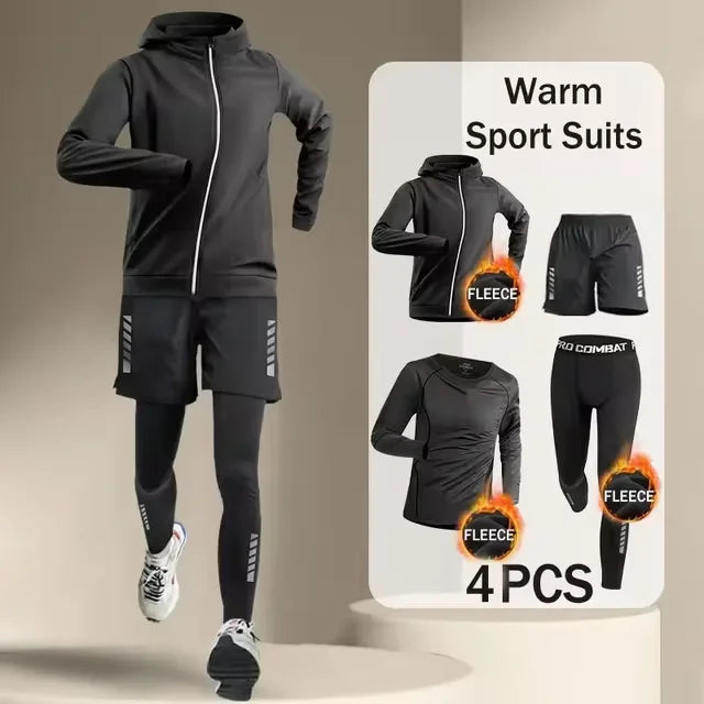 New Men's Hot Korean Sports Suit 2-4pcs Running Set Jogging Basket Underwear Tights Sports Clothing Gym Fitness Suit Clothing