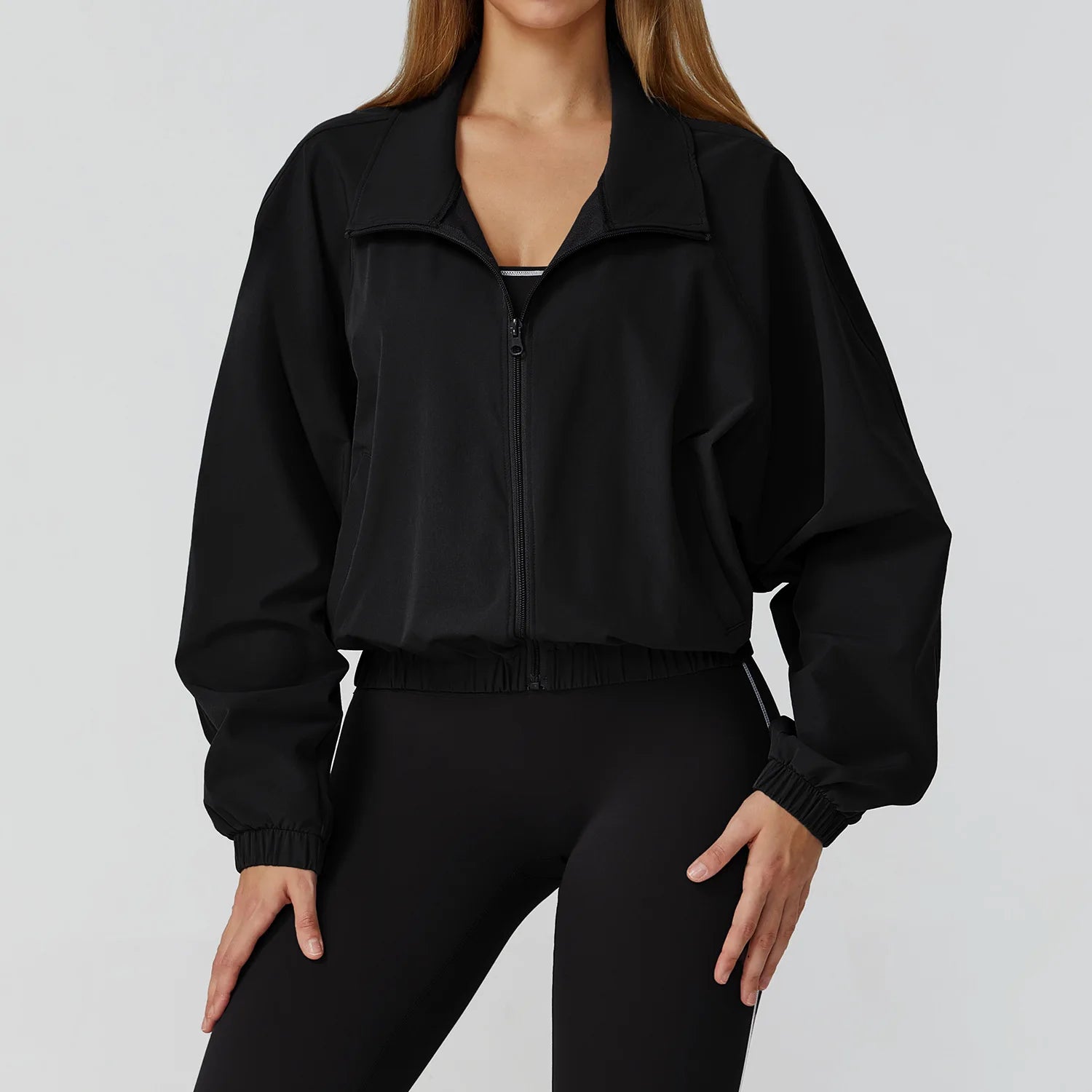 Women Zipper and Pockets Long Sleeve Gym Fitness Jacket Female Running Workout Sports