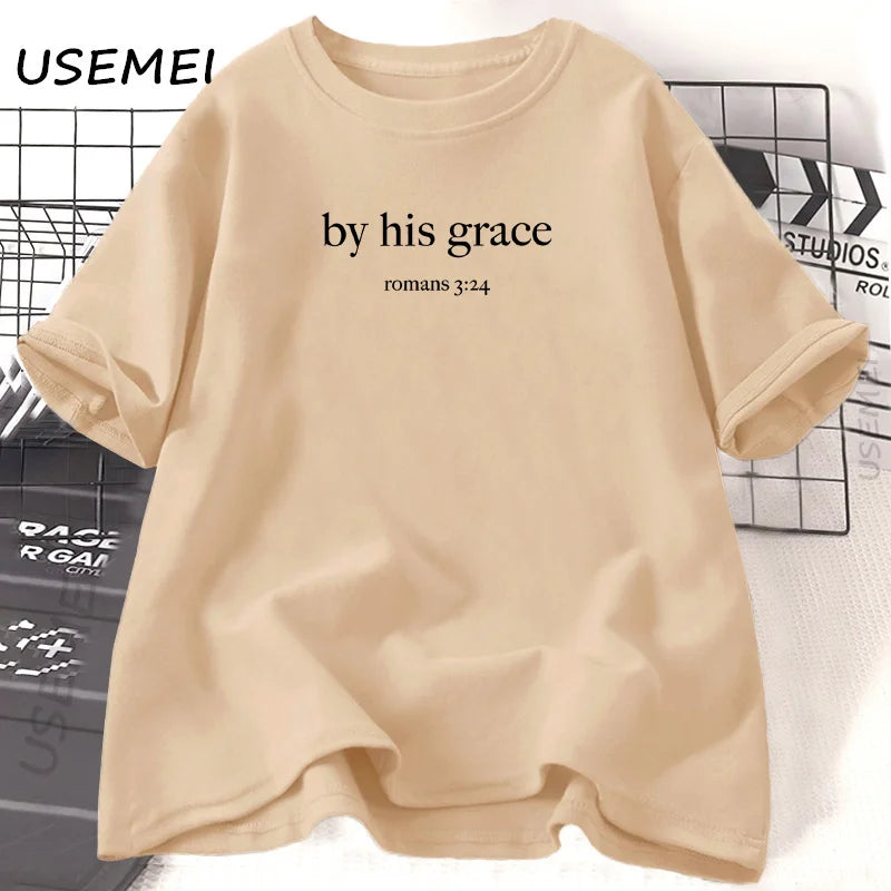 Women's T shirts By His Grace bible Verse Christian Religious God Lover Casual Cotton