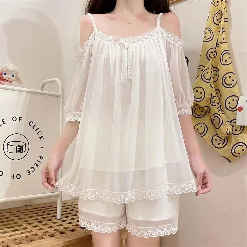 Sleepwear Women Nightwear Women's Sweet New Summer Long-sleeved Lace Home Clothes Night Gown Sleep Dress