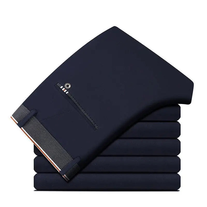 High Stretch Men's Dress Pants High Waist Elastic Formal Suit Pants  Classic Casual Trousers Slim Fit