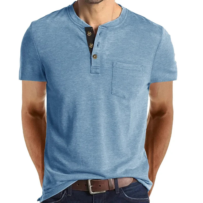 Men's T-Shirt Henley Collar Design Slim