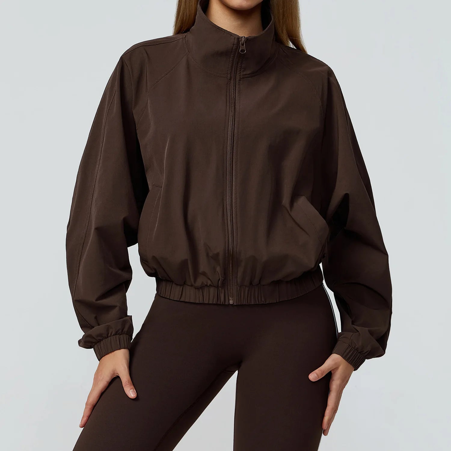 Women Zipper and Pockets Long Sleeve Gym Fitness Jacket Female Running Workout Sports
