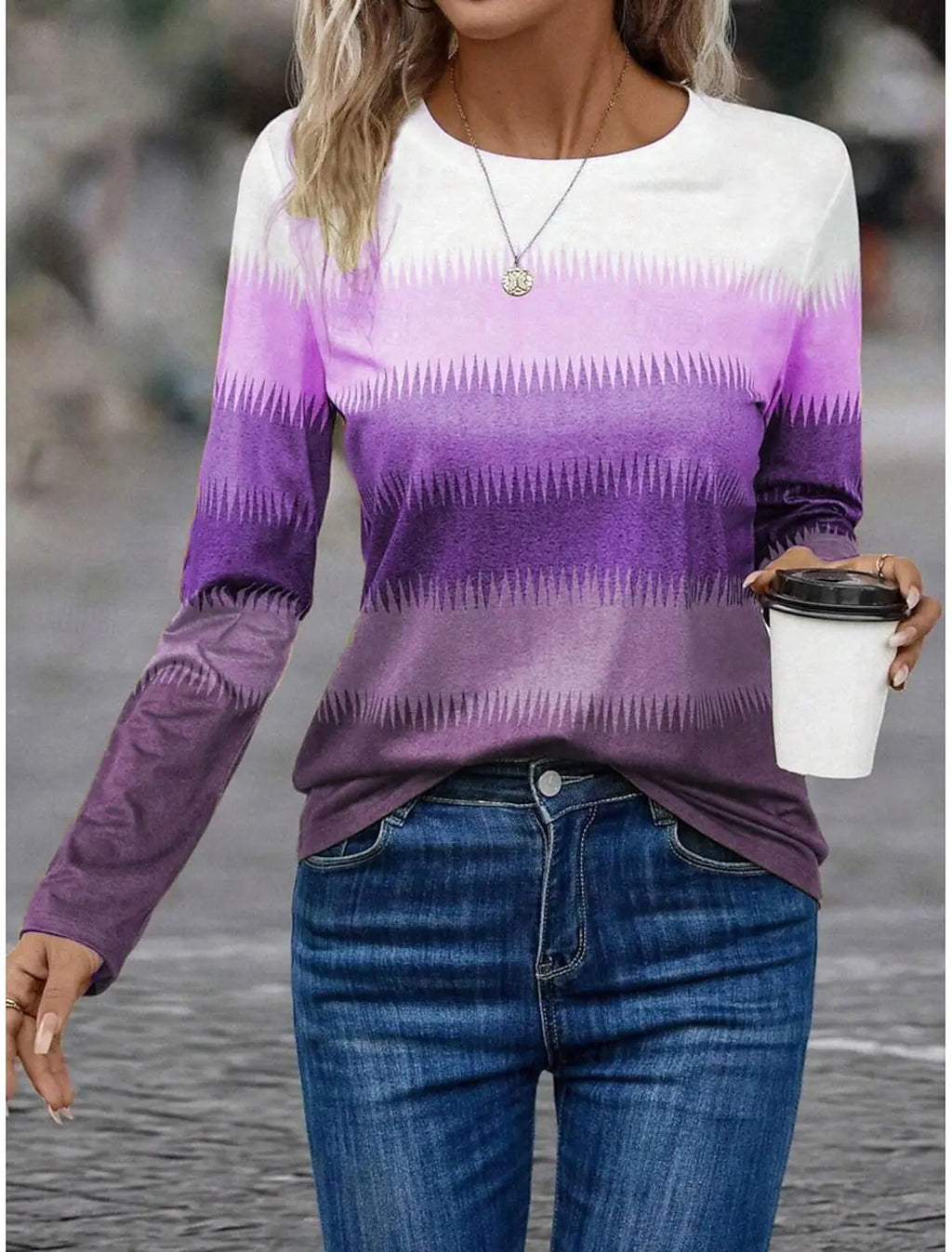 Fashion Women's Sweatshirt 3D Prints Color Block Graphics y2k long sleeve T-shirt Casual Loose Fit O-Neck Tee Long Sleeve Tops