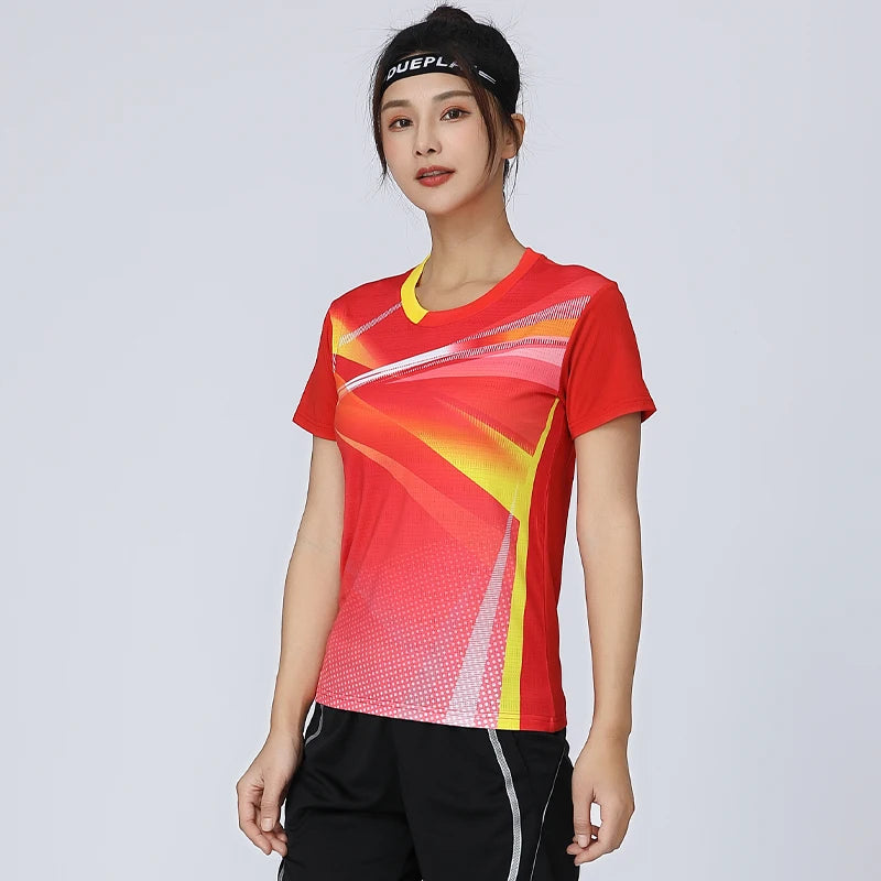 Women Badminton T-shirts Quick Dry Table Tennis Jerseys Mesh Breathable Training Sports Tees Polyester Tennis Short Sleeve