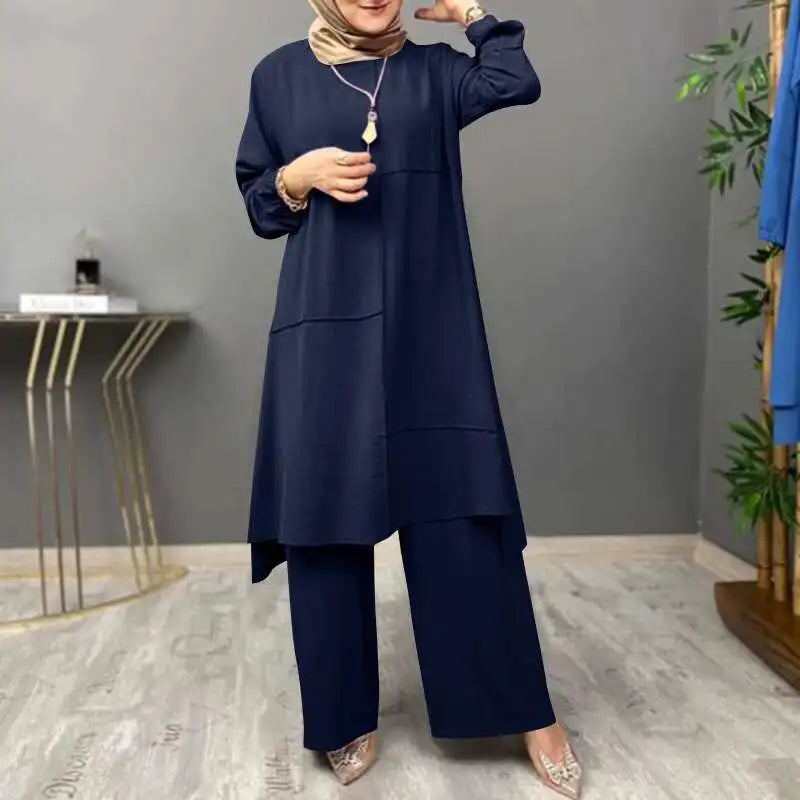 Ethnic Women's Long Dress,Loose Plus Size Dress, Wide Leg Pants Two-piece Set