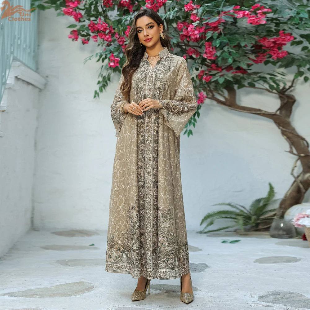 Eid Muslim Dresses Abaya for Women Party Long Robe Jalabiya Flower Print Kaftan Ramadan Morocco Dubai Abayas Islam Vestidos