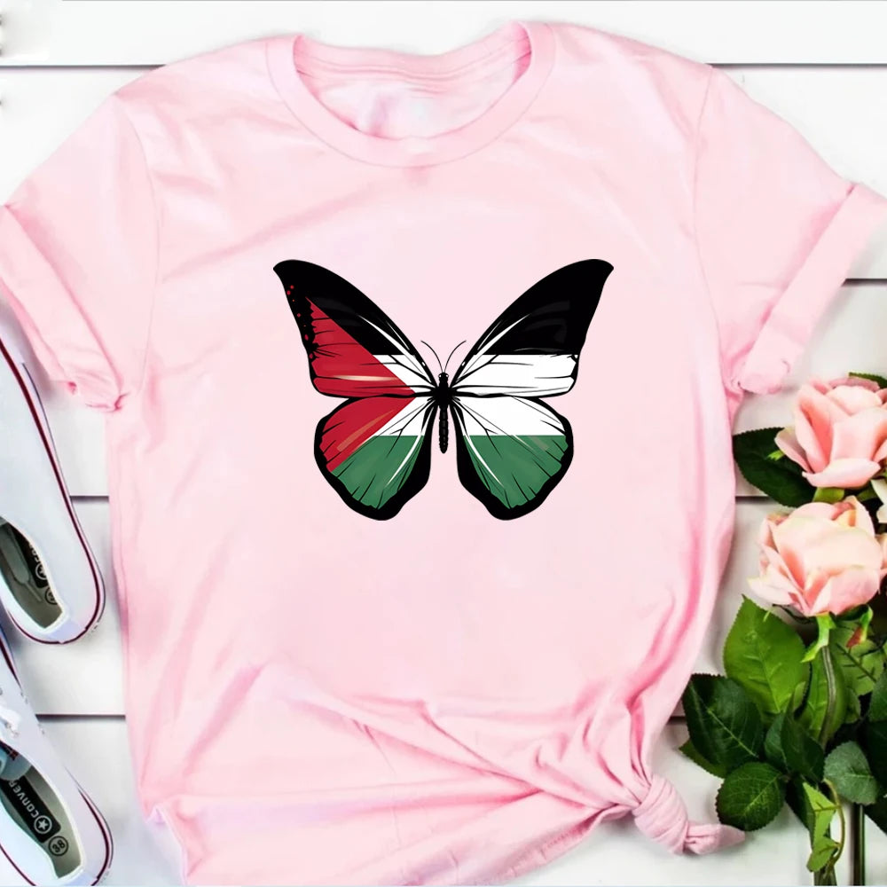 Vintage Butterfly Palestine Graphic T Shirt Activist Shirt This Is Not A Watermelon Merch Unisex Trendy Short Sleeve Human Rights