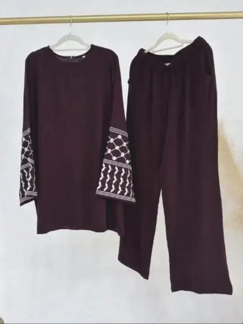 Eid Plain 2 Piece Abaya Set Tops Pants Sets Abayas For Women Clothing Robe  Femme