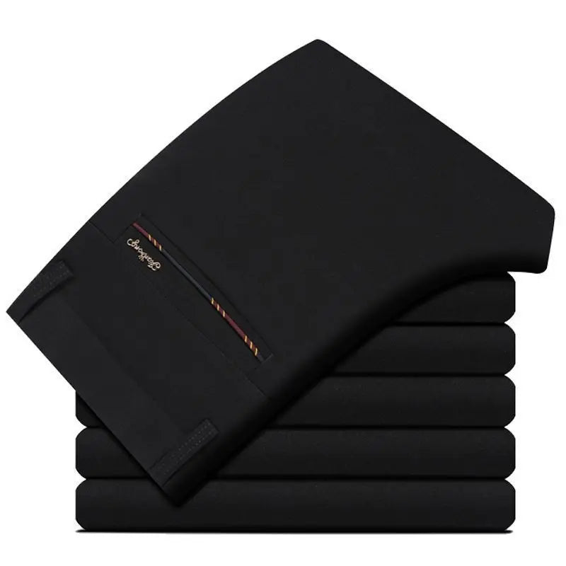 High Stretch Men's Dress Pants High Waist Elastic Formal Suit Pants  Classic Casual Trousers Slim Fit
