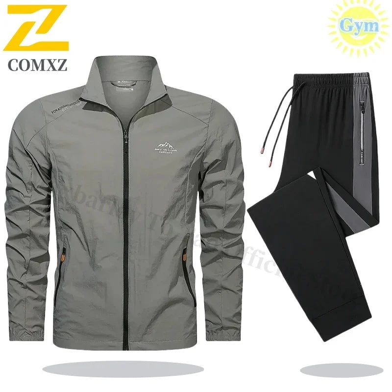 2025 Men's Sportswear Spring Summer Tracksuit 2 Piece Sets Sports Suit Sun Jacket+Pant Running Set Male Gym Exercise Clothing