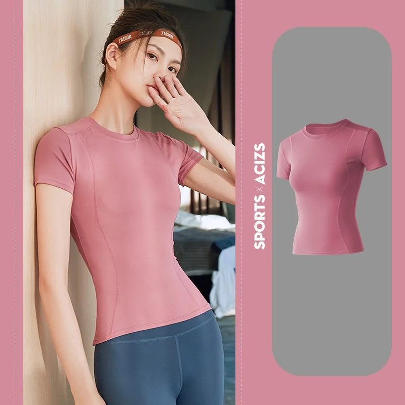 Women's T shirts Sports Fitness Slim Running Sweat Absorbing Skinny Yog Quick Drying