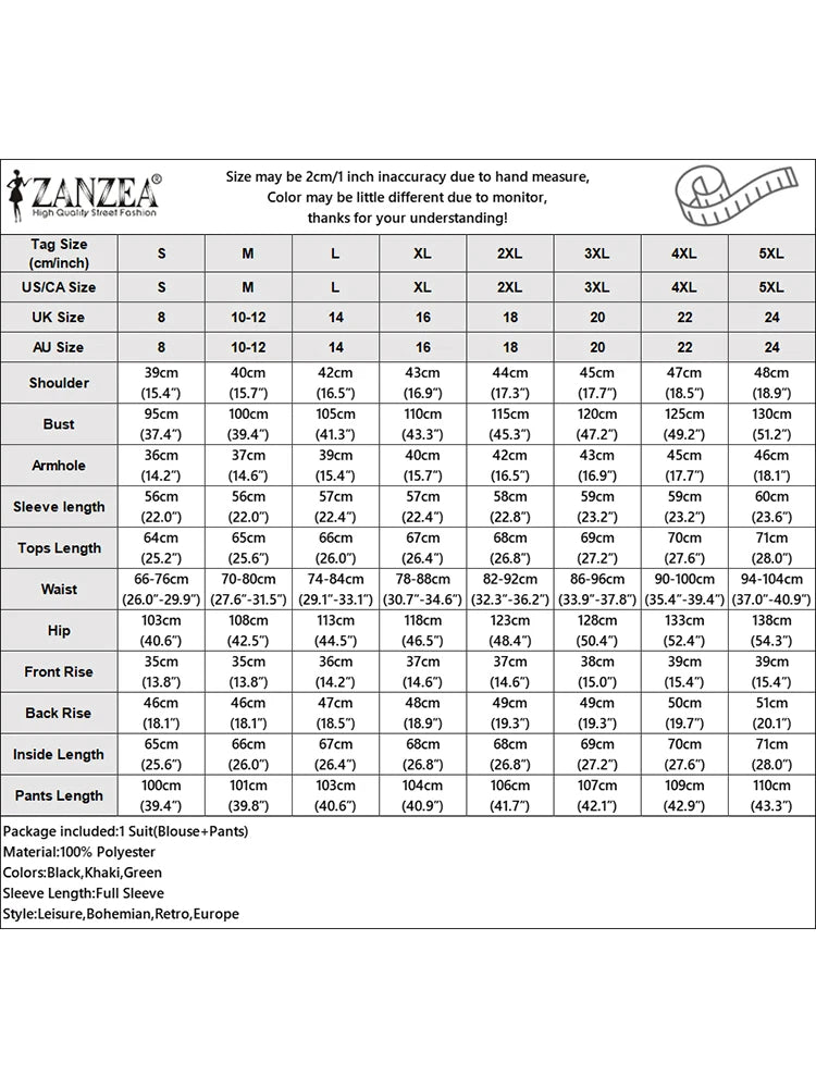 2025 Autumn Outfit Women 2 Piece Sets ZANZEA Casual V Neck Long Sleeve Tops Pant Suit Elegant Solid Loose Work Tracksuit