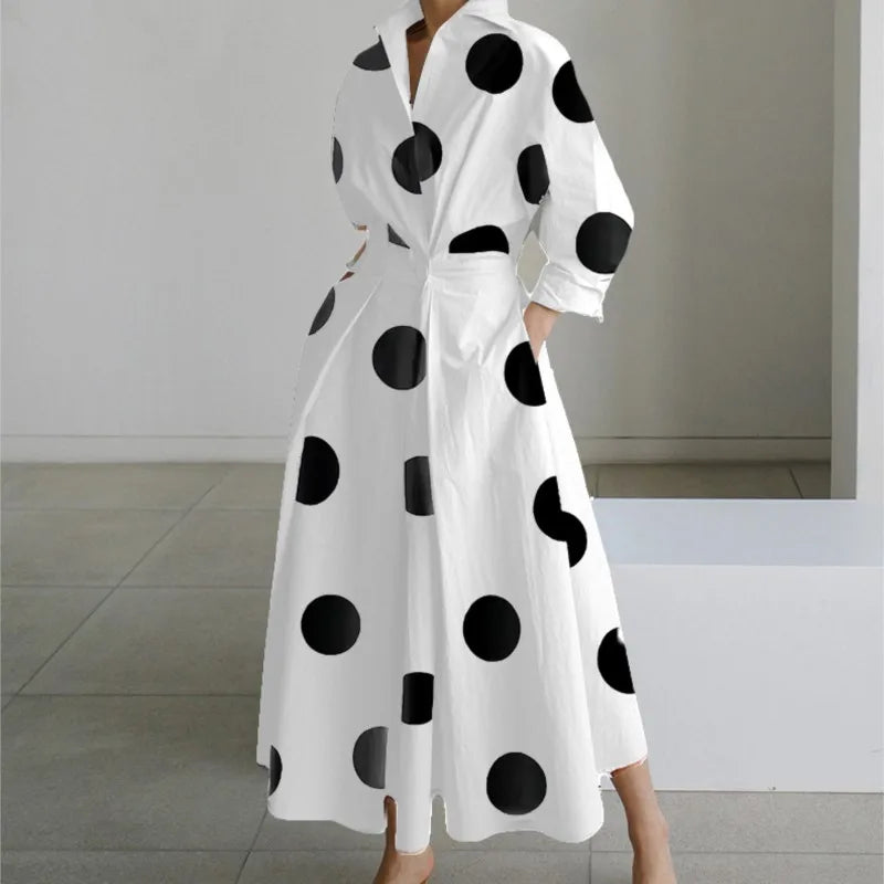 Dresses For Women 2025 Elegant Party Summer Casual Shrit Dress Fashion Polka Polka Dot V-neck Print Loose Button Up Vestidos