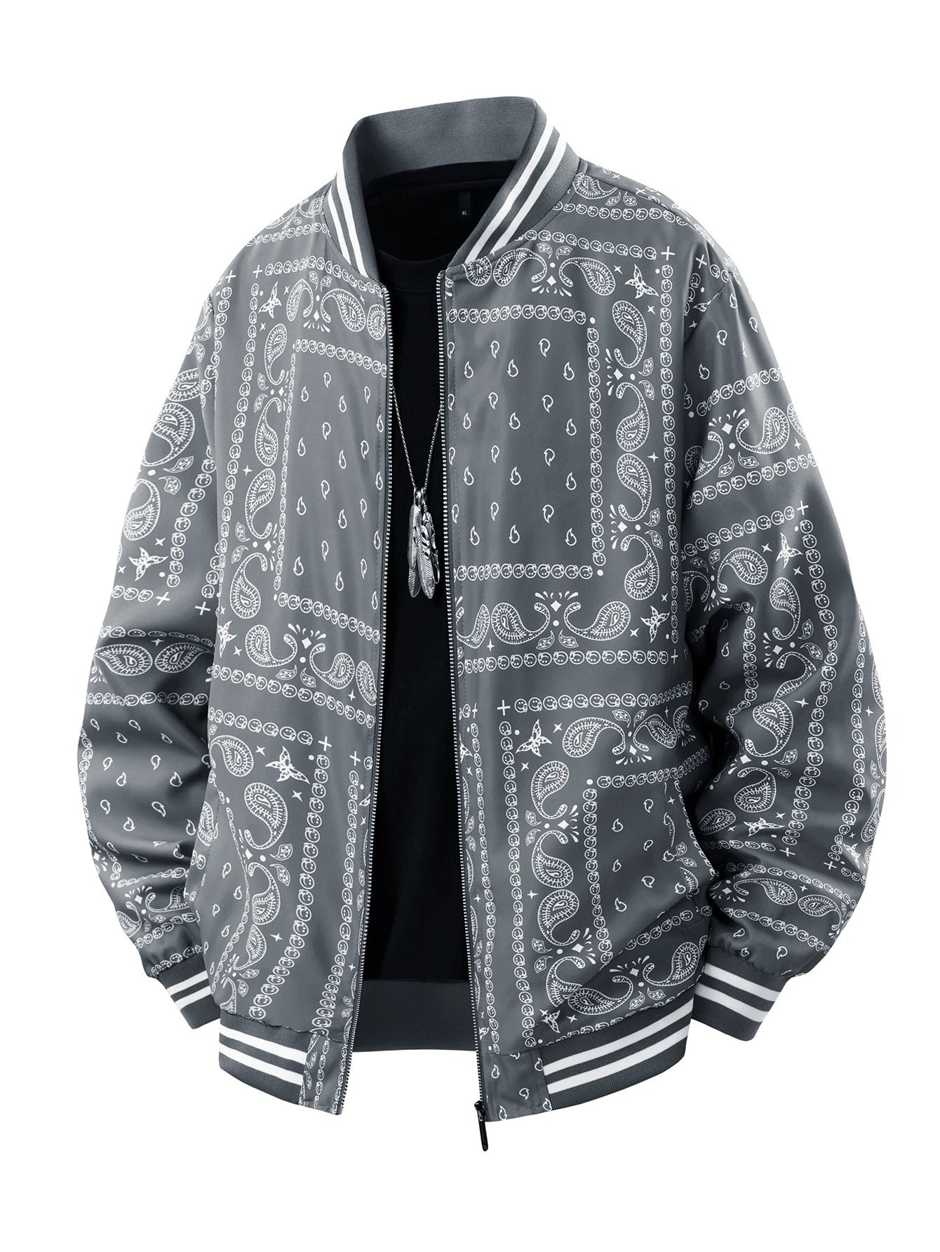 Mens Oversized Jacket Retro Jacquard Painting  Loose Vintage Coats Man Outerwear