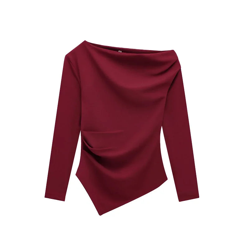 HXAO Women's Elegant Tops 2025 Spring Long Sleeve Pullovers Fashion Casual  White Black Red Green Tops For Female