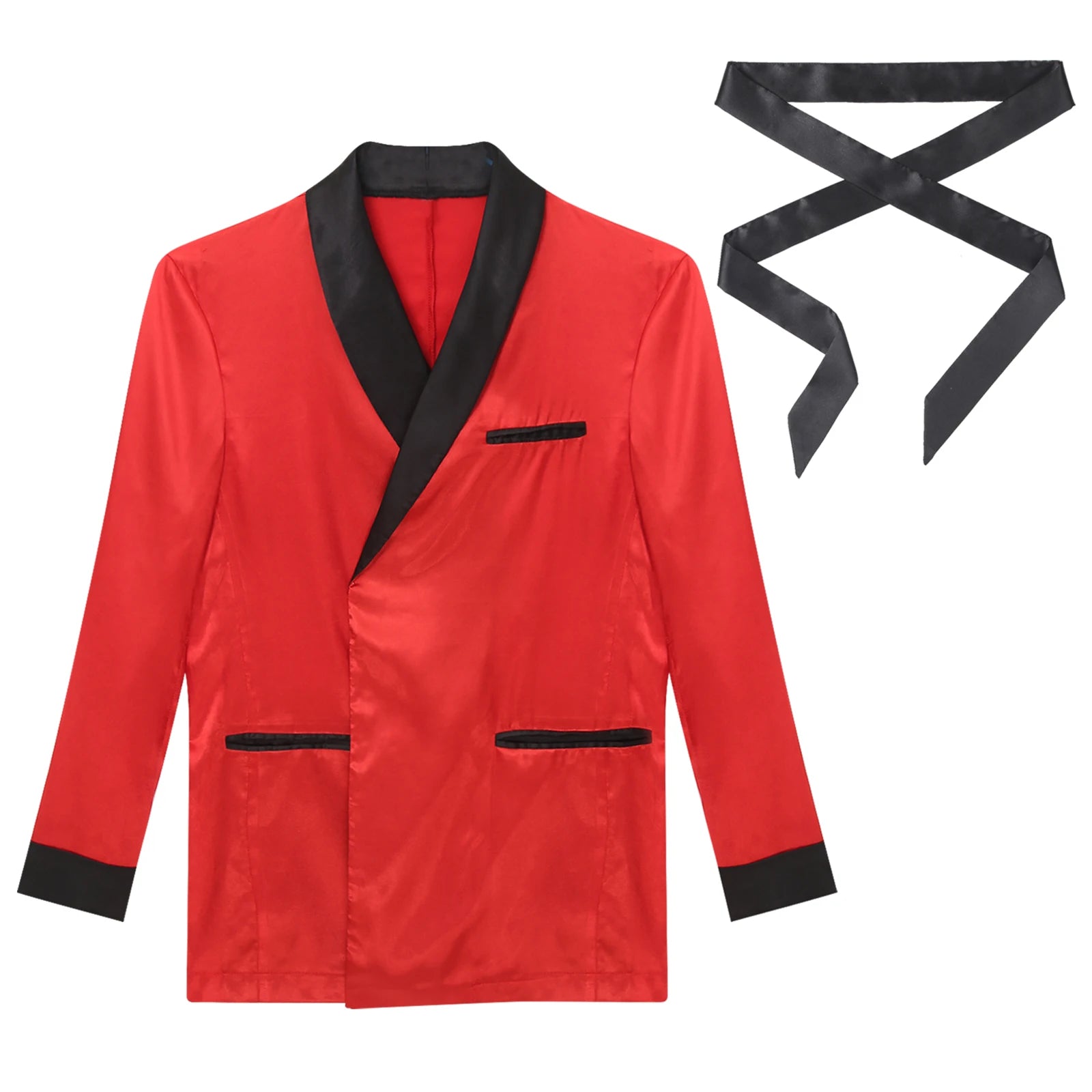 Mens Sleepwear Jacket Robe with Belt Pajamas Top Lapel Long Sleeve Side Pockets Bathrobe Nightwear/ Loungewear