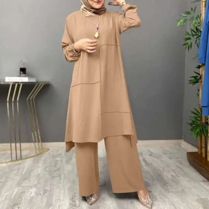 Ethnic Women's Long Dress,Loose Plus Size Dress, Wide Leg Pants Two-piece Set