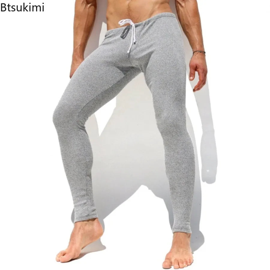 Men's Autumn Winter Casual Elastic Knitted Pants Soft Warm Pants for Sleepwear Men Slim-fit Elastic Fitness Pants Sleep Bottoms