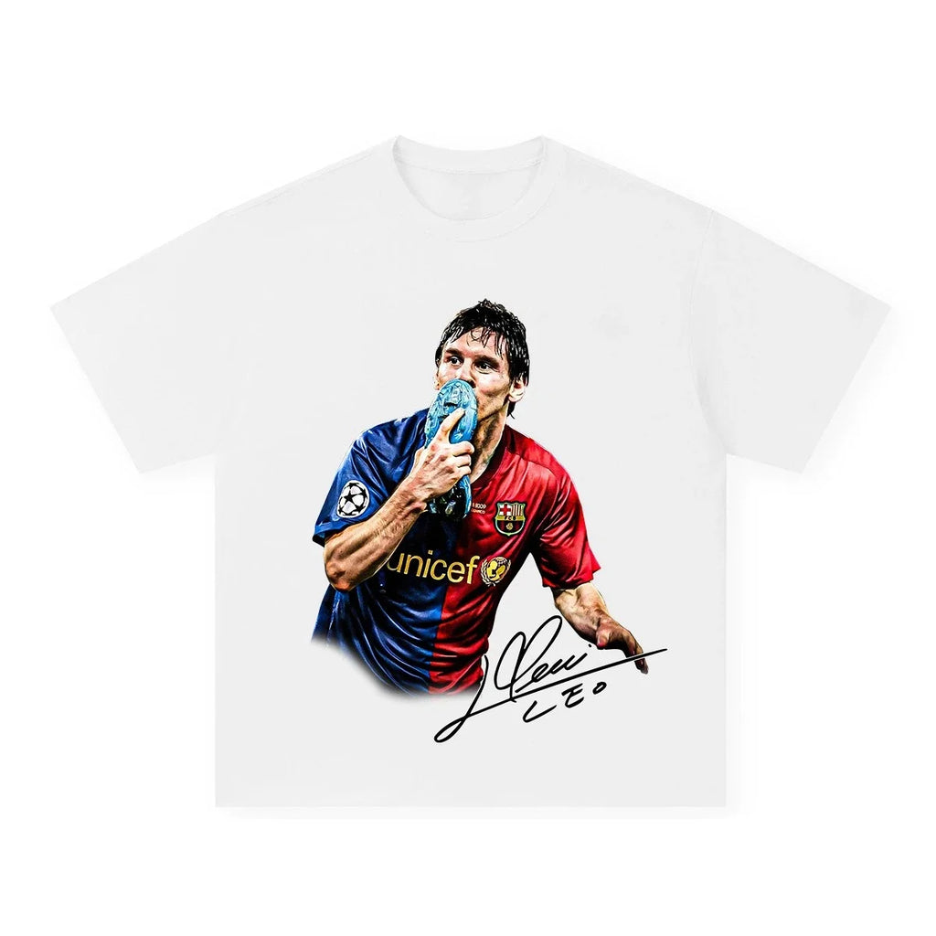 2025 Lionel Messi Barcelona American Football Vintage Print Loose Fashion Brand Personality Cotton Short Sleeve T-shirt