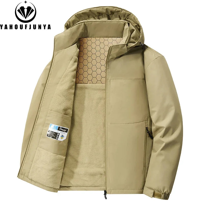 Winter Men Fleece Warm jacket Outdoor Windproof Detachable Hooded Jacket Men  Waterproof