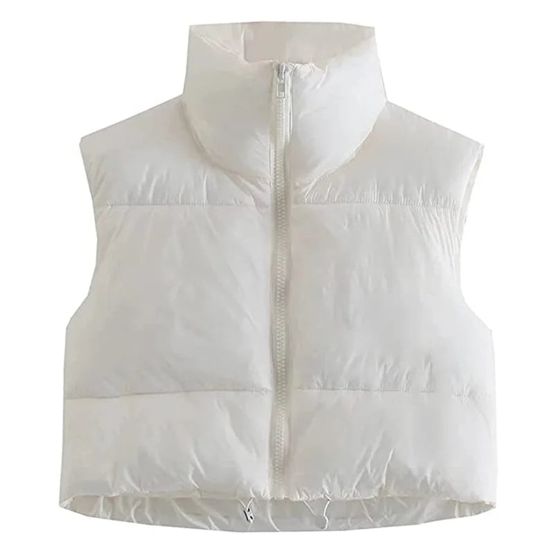 Women Winter Warm Crop Waistcoat Sleeveless Stand Collar Double Sided Lightweight Puffer Vest