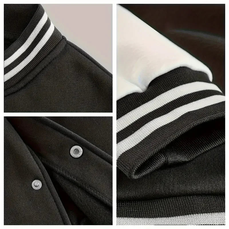 Fleece Baseball Jacket Women's Men Autumn Winter Coats O-Neck Streetwear Hoodies Pullover Sweatshirt Tracksuit Clothing Unisex