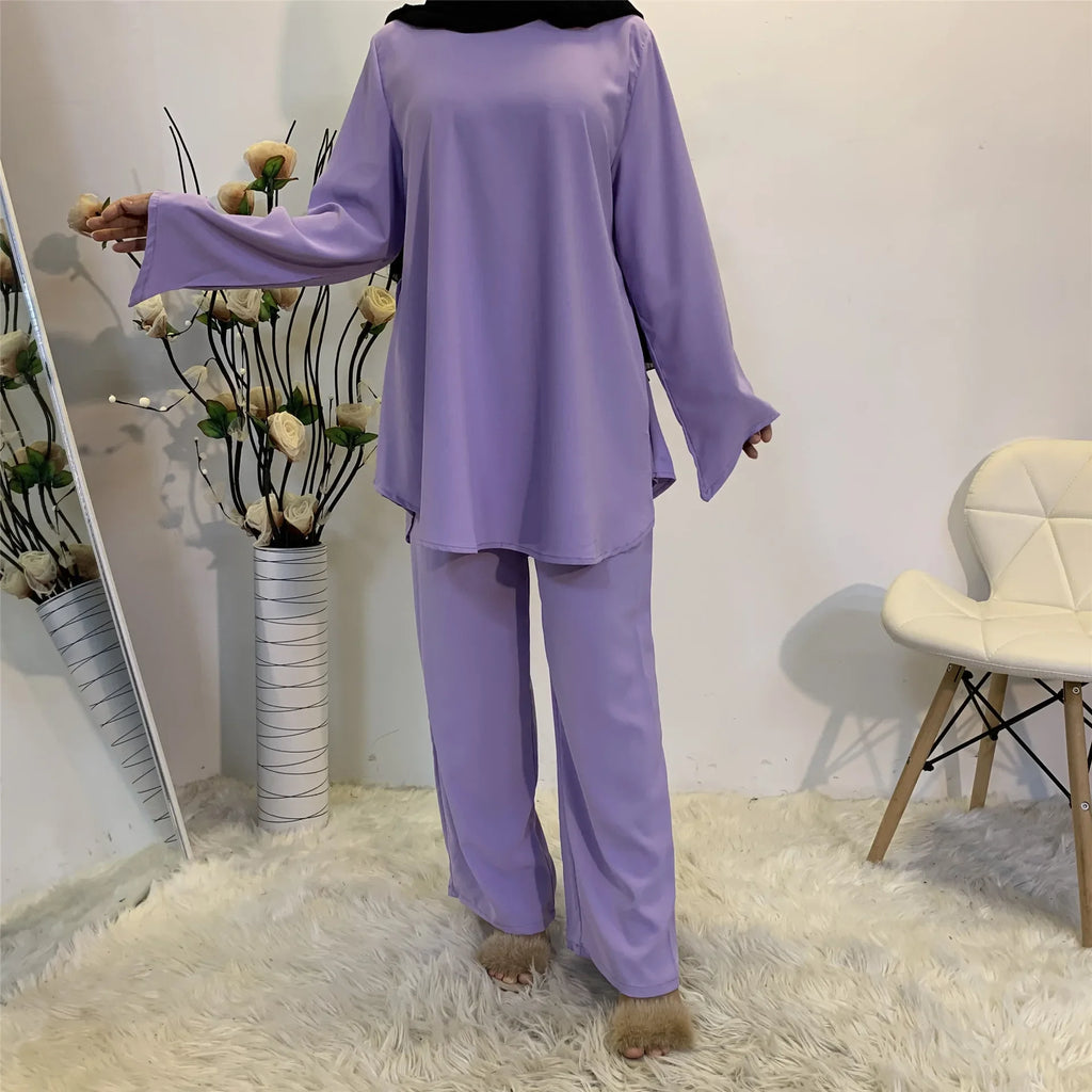 Two-pieces Abaya Turkish Kimono Tops Pants Muslim Dress Abayas Hijab Robe Dubai Caftan Kaftan Islam Clothing For Women Fashion