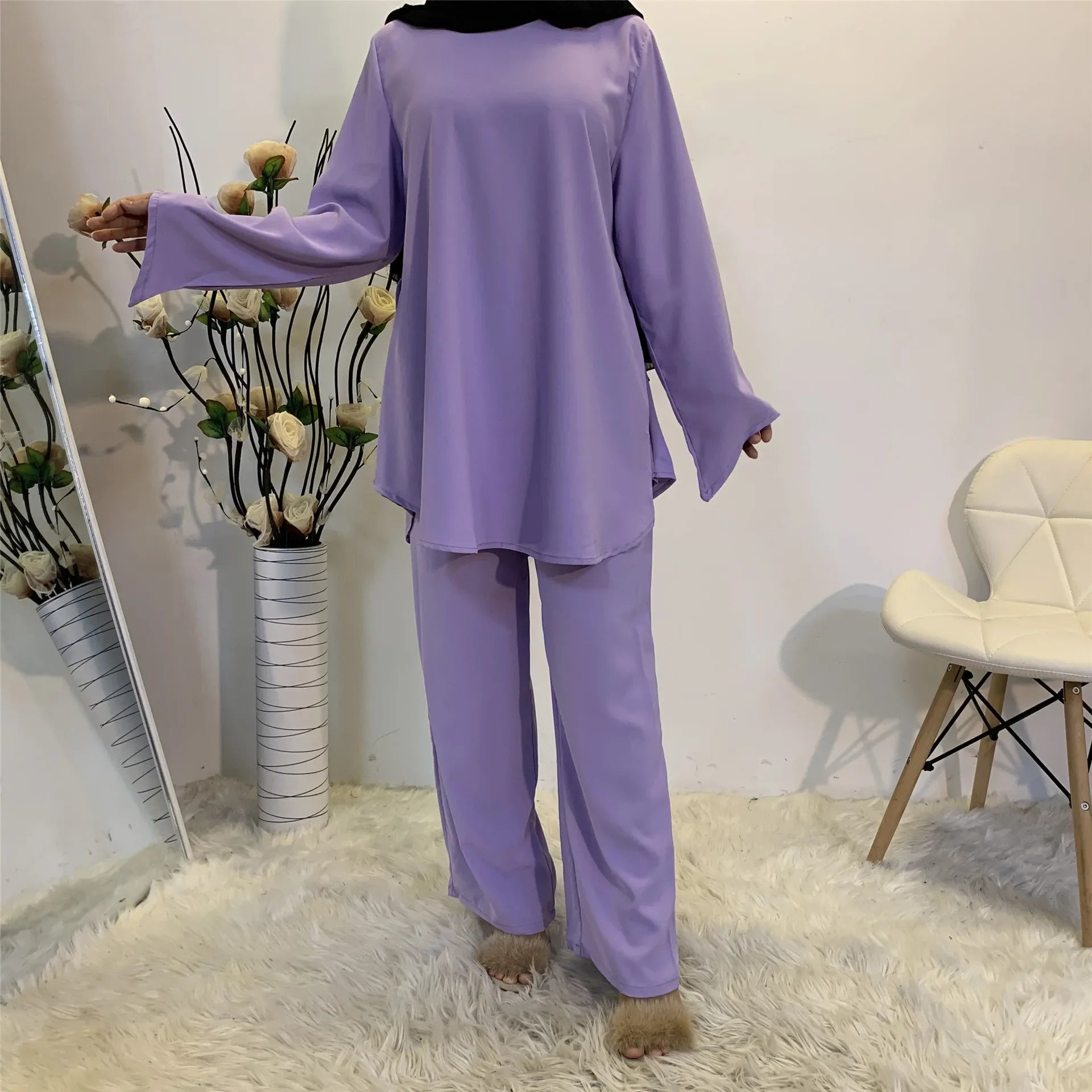 Two-pieces Abaya Turkish Kimono Tops Pants Muslim Dress Abayas Hijab Robe Dubai Caftan Kaftan Islam Clothing For Women Fashion
