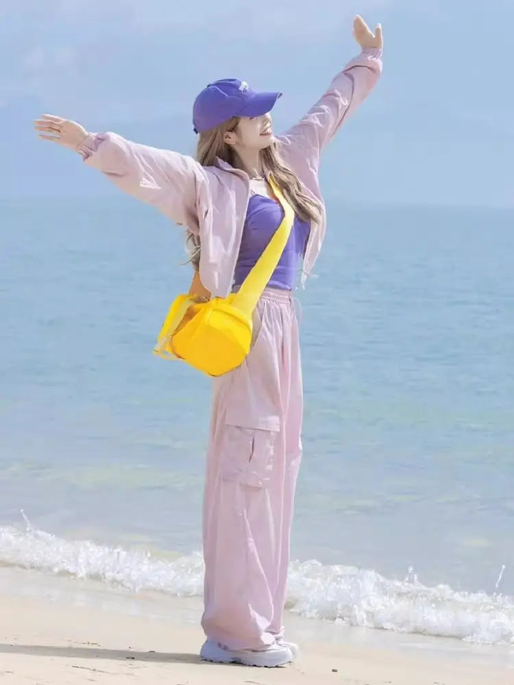 2025 New Women's Pink Tracksuit Set - Fashionable High-End Casual Sportswear with Matching Jacket & Pants for Everyday Elegance