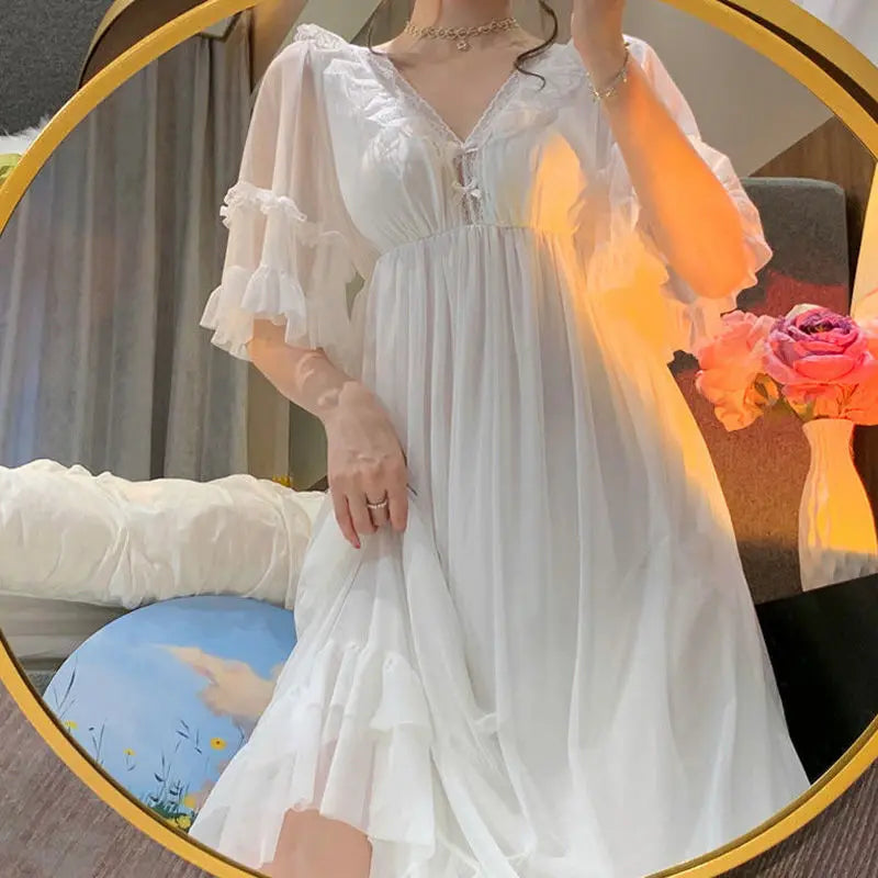 Sleepwear Women Nightwear Women's Sweet New Summer Long-sleeved Lace Home Clothes Night Gown Sleep Dress