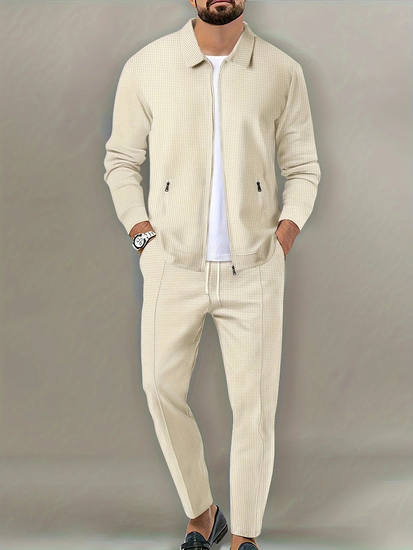 Men's Slim Fit ZipperPocket,Sportswear,Jacket Set, Long Pants, Elegant, two-Piece Set