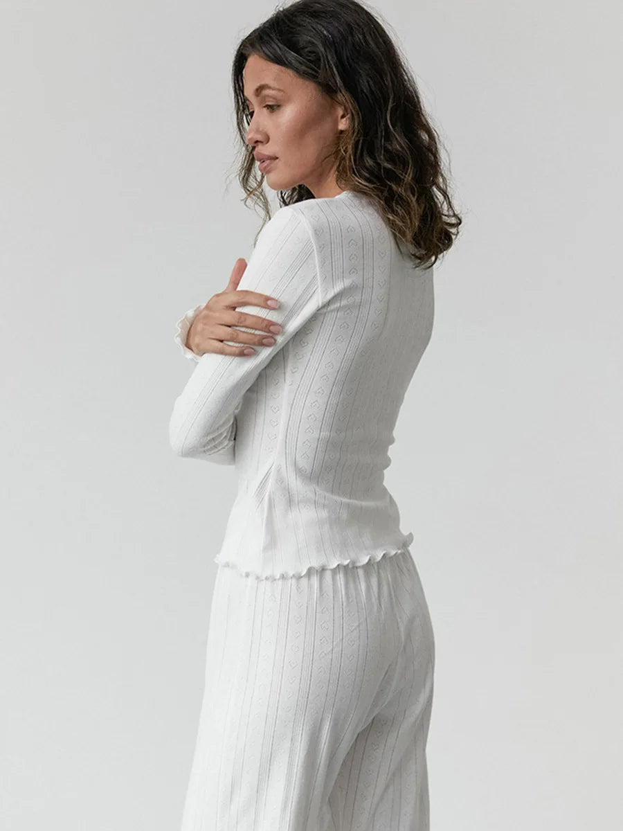 Mozuleva Love Jacquard Long Sleeved Pajamas Set Women's  Knitted Pants Comfortabl