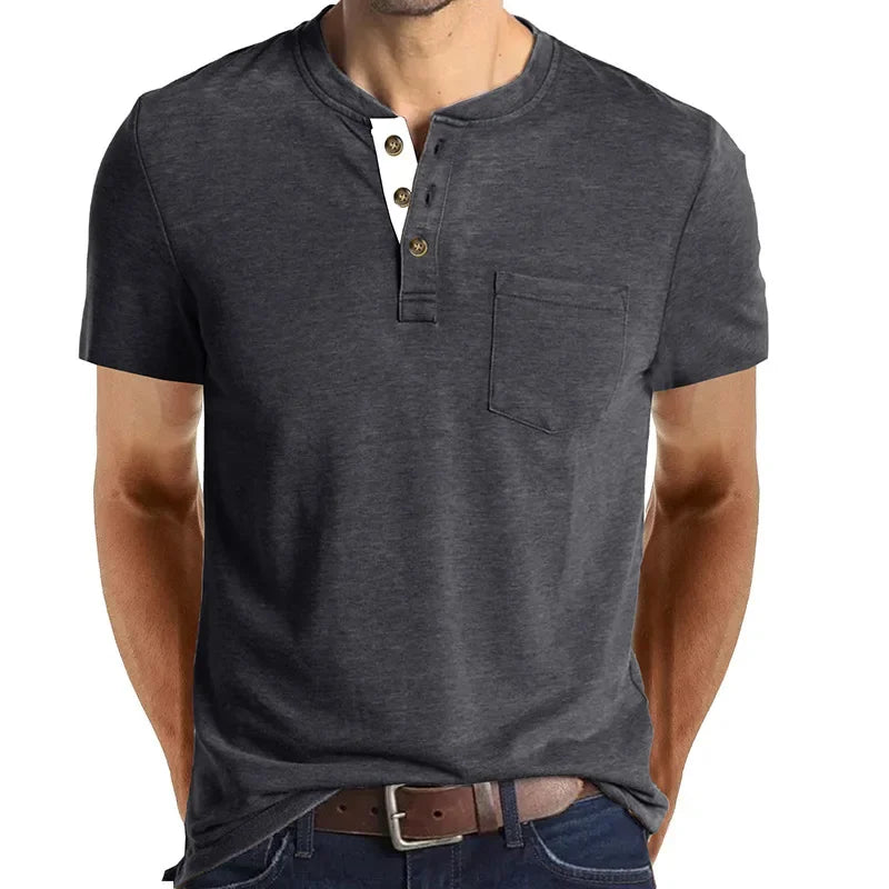 Men's T-Shirt Henley Collar Design Slim