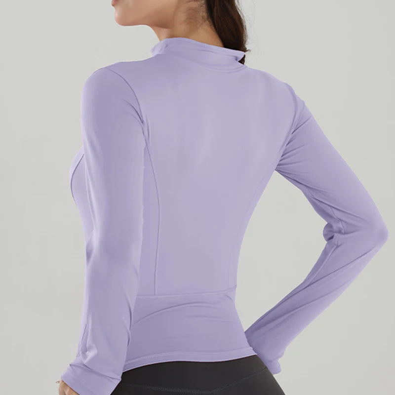 Women Sports Jacket Zip Fitness Yoga Shirt Workout Running Coats Gym Long Sleeve Top Slim Tight Yoga Coat Gym Workout Top Jacket