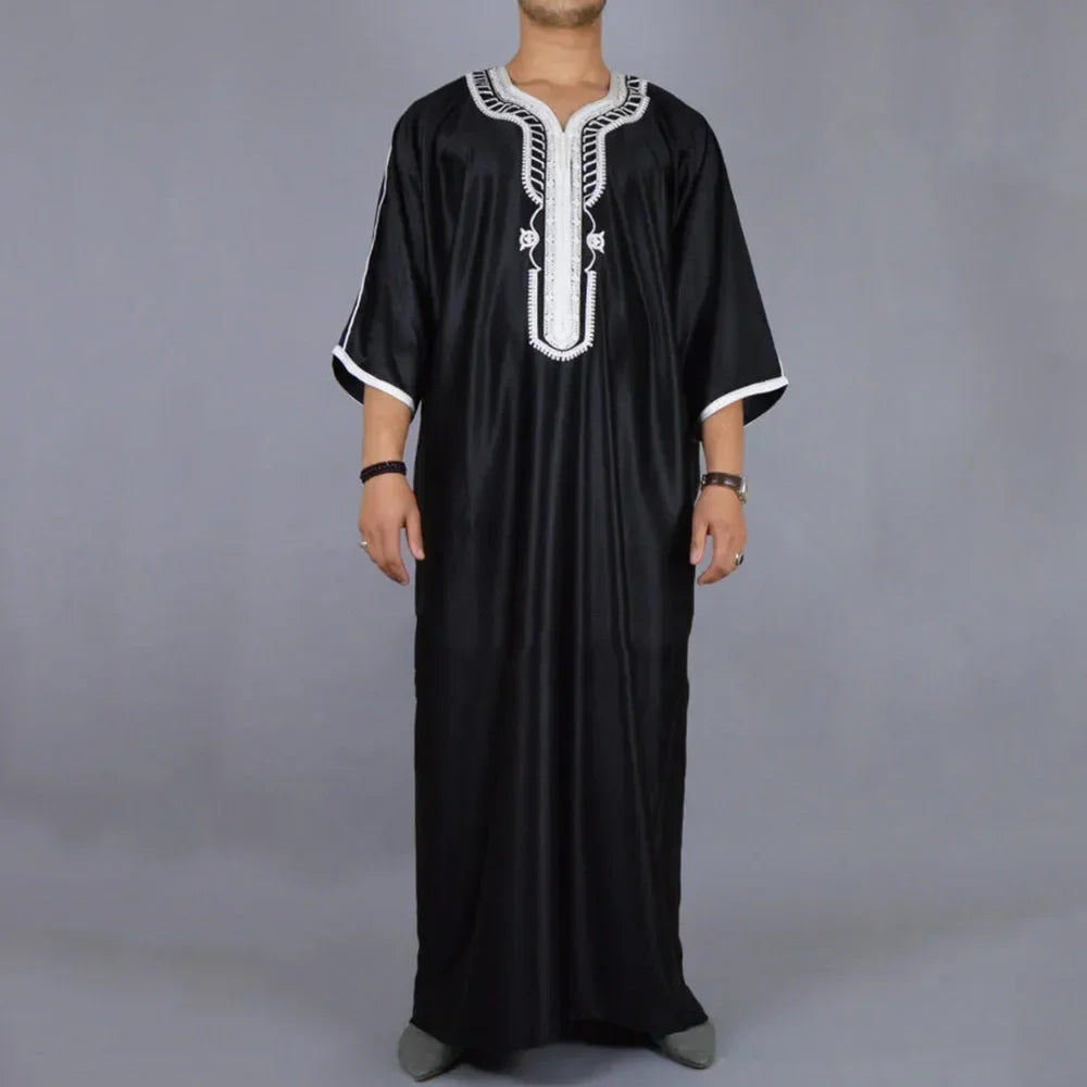 New 2025 Islamic Clothing Men Robe Kaftan Muslim Man Moroccan Casual Long Dress Arabic Striped Robe Middle East National Costume