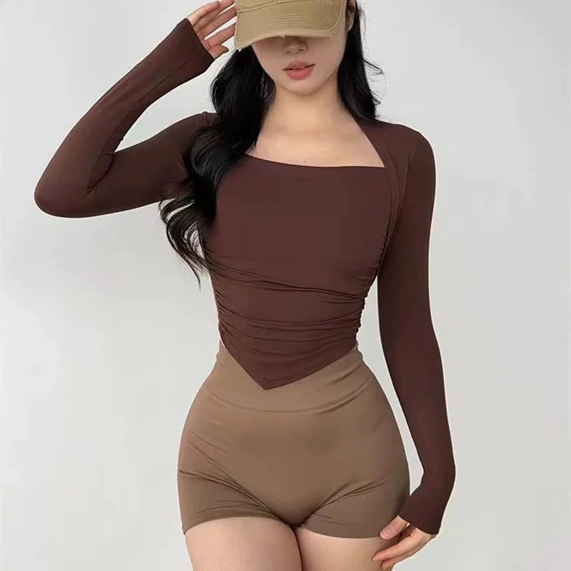 Women's High-End Fitness Yoga Suit Long Sleeved Fixed Cup Slim Fit Top - Optimal for Exercise And Workout