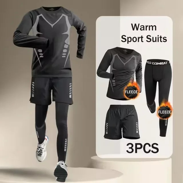 New Men's Hot Korean Sports Suit 2-4pcs Running Set Jogging Basket Underwear Tights Sports Clothing Gym Fitness Suit Clothing