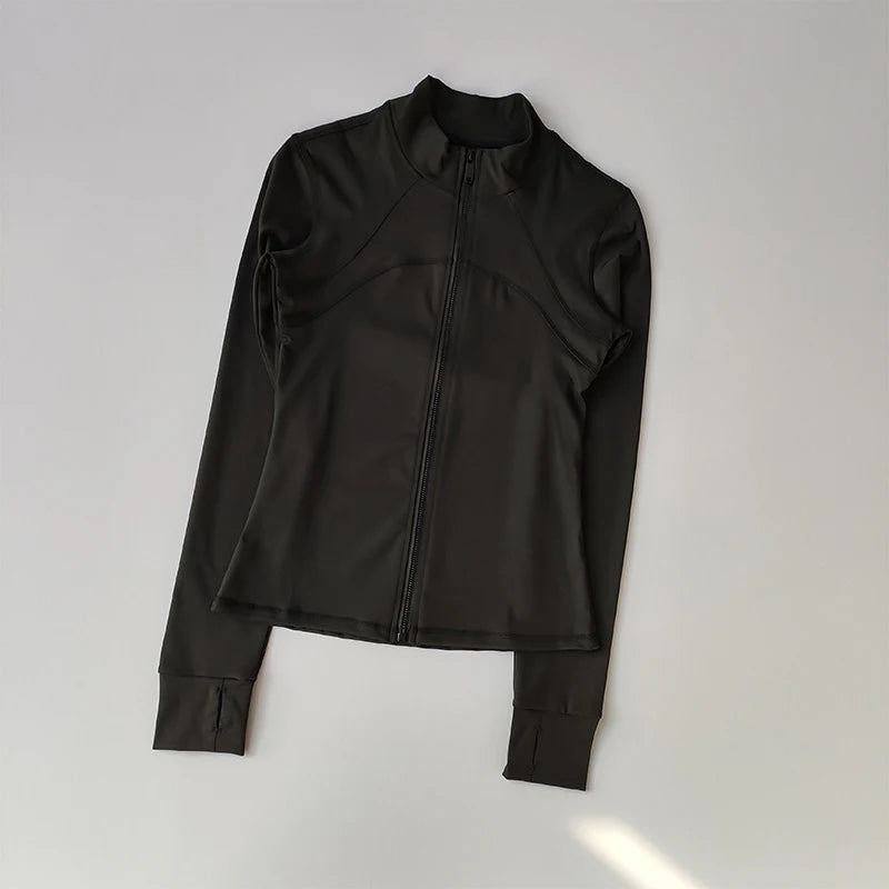 Women's High-end Standing Collar Long Sleeved Sports Jacket Running Training Fitness Top Windproof Running Suit
